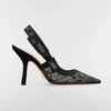Dior Women J’Adior Slingback Pump Transparent Mesh Embroidered with Black Millefiori Motif