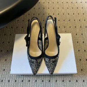 Dior Women J’Adior Slingback Pump Transparent Mesh Embroidered with Black Millefiori Motif