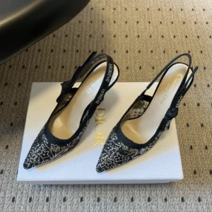 Dior Women J’Adior Slingback Pump Transparent Mesh Embroidered with Black Millefiori Motif