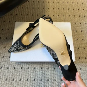 Dior Women J’Adior Slingback Pump Transparent Mesh Embroidered with Black Millefiori Motif