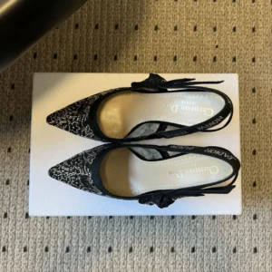 Dior Women J’Adior Slingback Pump Transparent Mesh Embroidered with Black Millefiori Motif