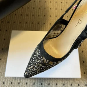 Dior Women J’Adior Slingback Pump Transparent Mesh Embroidered with Black Millefiori Motif