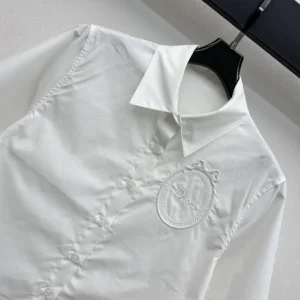 Dior Women Médaillon Embroidered Short-Sleeved Blouse White Cotton Poplin