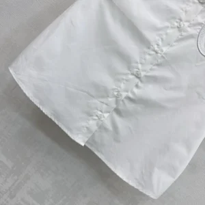 Dior Women Médaillon Embroidered Short-Sleeved Blouse White Cotton Poplin