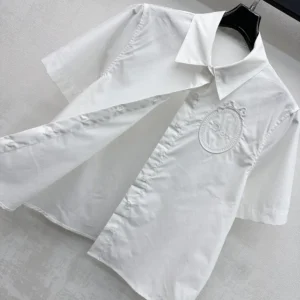 Dior Women Médaillon Embroidered Short-Sleeved Blouse White Cotton Poplin