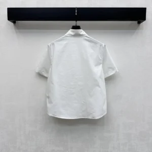 Dior Women Médaillon Embroidered Short-Sleeved Blouse White Cotton Poplin