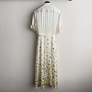 Dior Women Mid-Length Flared Shirtdress White Cotton Poplin with Yellow and Green Dior Buttercup Motif