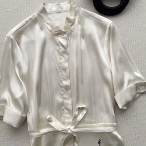 Dior Women Mid-Length Flared Shirtdress White Cotton Poplin with Yellow and Green Dior Buttercup Motif