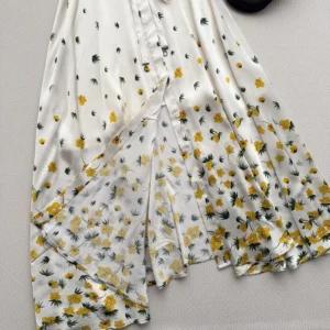 Dior Women Mid-Length Flared Shirtdress White Cotton Poplin with Yellow and Green Dior Buttercup Motif