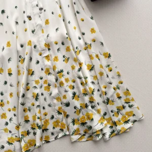 Dior Women Mid-Length Flared Shirtdress White Cotton Poplin with Yellow and Green Dior Buttercup Motif