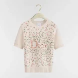 Dior Women Short-Sleeved Embroidered Sweater Multicolor Daisy Garden Cashmere Knit