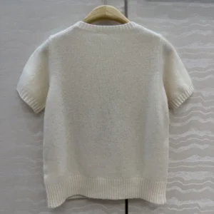 Dior Women Short-Sleeved Embroidered Sweater Multicolor Daisy Garden Cashmere Knit