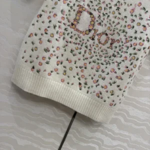 Dior Women Short-Sleeved Embroidered Sweater Multicolor Daisy Garden Cashmere Knit