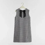 Dior Women Straight-Cut Short Dress Black and White Houndstooth Virgin Wool Blend