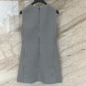 Dior Women Straight-Cut Short Dress Black and White Houndstooth Virgin Wool Blend
