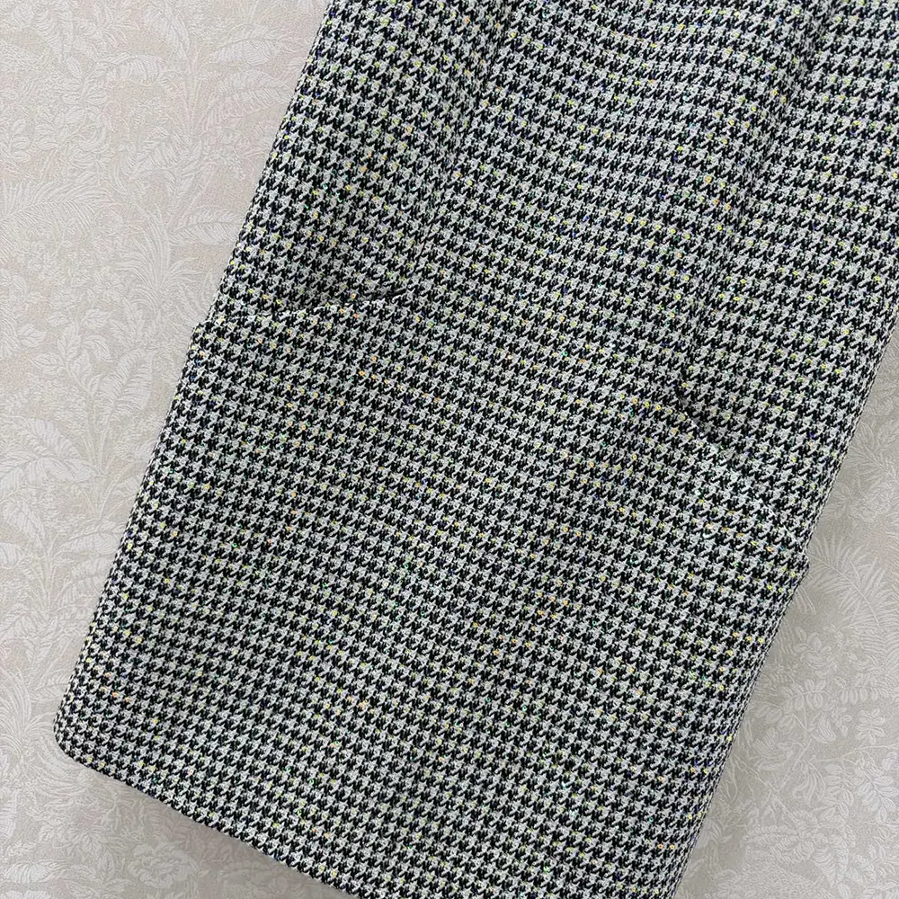 Dior Women Straight Dress Black and White Houndstooth Virgin Wool Blend with Multicolor Sequins 8 Dior Women Straight Dress Black and White Houndstooth Virgin Wool Blend with Multicolor Sequins