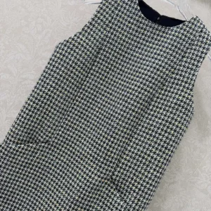 Dior Women Straight Dress Black and White Houndstooth Virgin Wool Blend with Multicolor Sequins