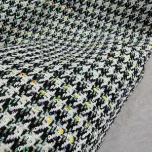 Dior Women Straight Dress Black and White Houndstooth Virgin Wool Blend with Multicolor Sequins