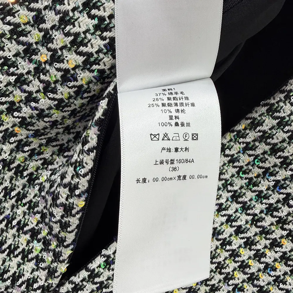 Dior Women Straight Dress Black and White Houndstooth Virgin Wool Blend with Multicolor Sequins 10 Dior Women Straight Dress Black and White Houndstooth Virgin Wool Blend with Multicolor Sequins