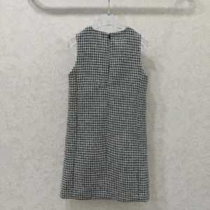 Dior Women Straight Dress Black and White Houndstooth Virgin Wool Blend with Multicolor Sequins