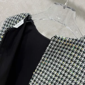 Dior Women Straight Dress Black and White Houndstooth Virgin Wool Blend with Multicolor Sequins