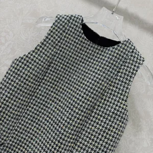 Dior Women Straight Dress Black and White Houndstooth Virgin Wool Blend with Multicolor Sequins