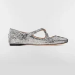 Dior Women Very Dior Ballet Flat Silver-Tone Laminated Lambskin and Glitter