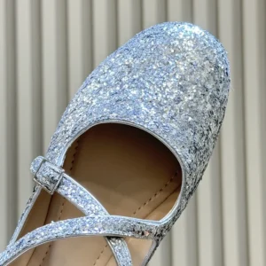 Dior Women Very Dior Ballet Flat Silver-Tone Laminated Lambskin and Glitter