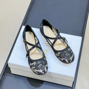 Dior Women Very Dior Ballet Flat Transparent Mesh Embroidered with Black Millefiori Motif