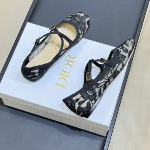 Dior Women Very Dior Ballet Flat Transparent Mesh Embroidered with Black Millefiori Motif