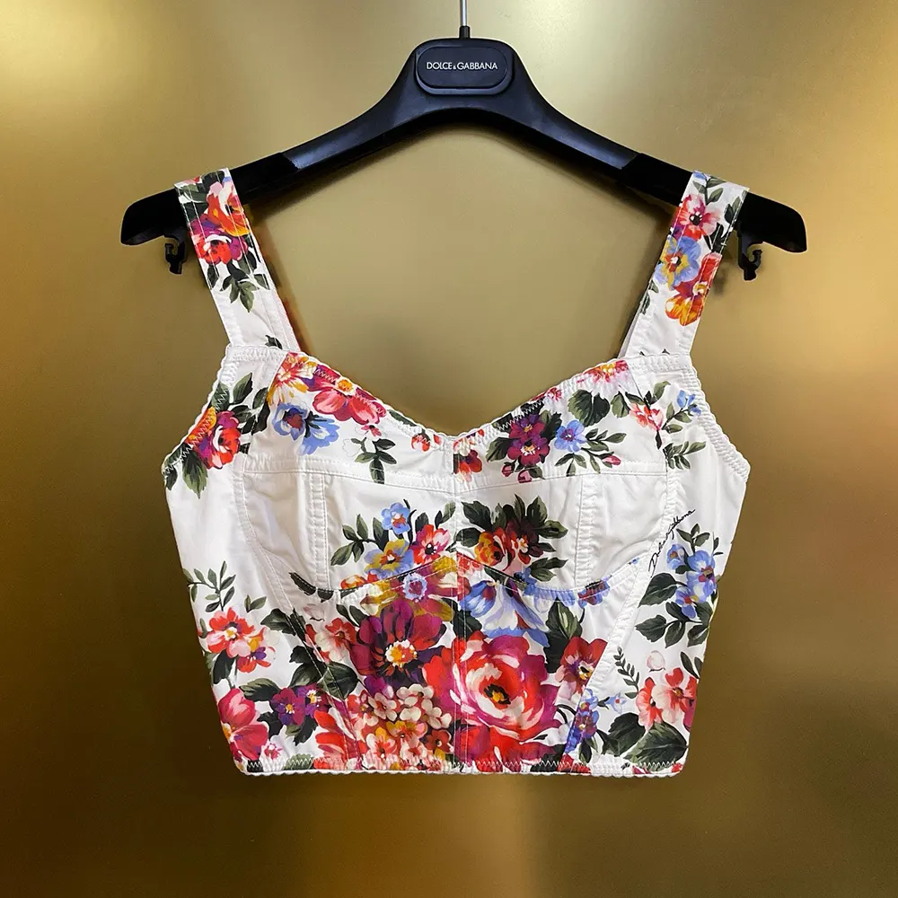 Dolce Gabbana D&G Women Flower Bouquet-Print Cotton Bustier Top