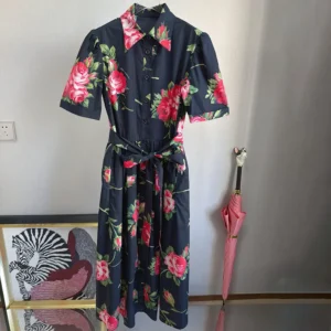 Dolce Gabbana D&G Women Rose Bouquet-Print Poplin Shirt Dress