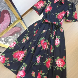 Dolce Gabbana D&G Women Rose Bouquet-Print Poplin Shirt Dress