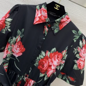 Dolce Gabbana D&G Women Rose Bouquet-Print Poplin Shirt Dress
