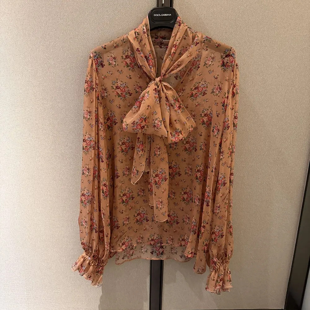 Dolce Gabbana D&G Women Small Flower Bouquets-Print Chiffon Top F7BL0TIS