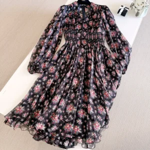 Dolce Gabbana D&G Women Small Flower Bouquets-print Chiffon Dress