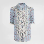 Dolce Gabbana D&G Women Small Rose-Print Chiffon Shirt