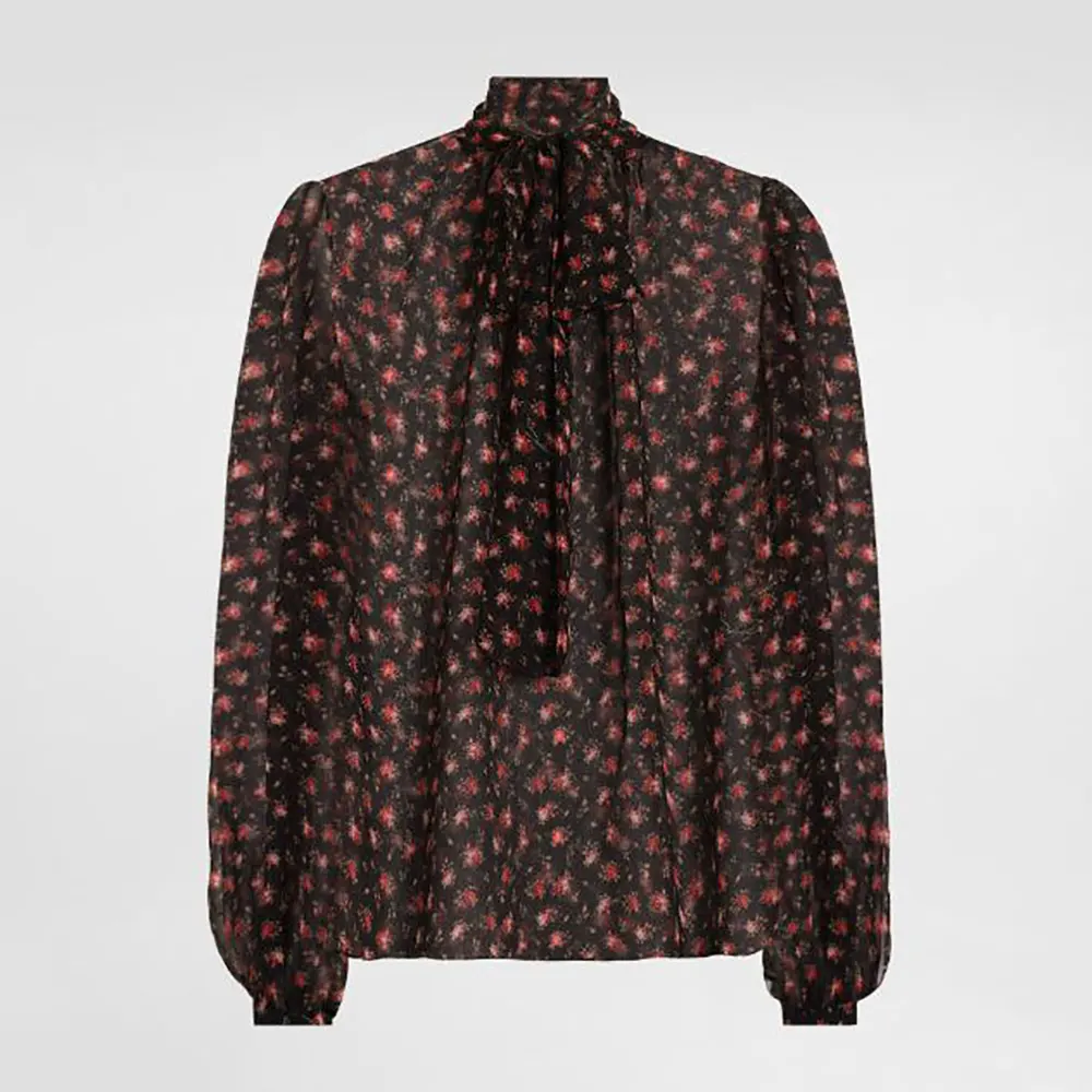 Dolce Gabbana D&G Women Small Rose-Print Chiffon Top 1 Dolce Gabbana D&G Women Small Rose-Print Chiffon Top