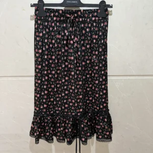 Dolce Gabbana D&G Women Small Rose-Print Skirt With Flounce
