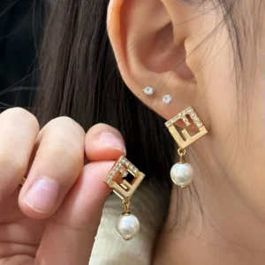 Fendi Women Forever Fendi Earrings Gold-Colored Metal Earrings With Pearls and Crystals