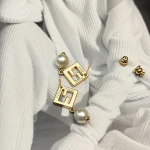 Fendi Women Forever Fendi Earrings Gold-Colored Metal Earrings With Pearls and Crystals
