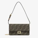 Fendi Women Wallet On Chain Baguette Brown FF Fabric Wallet 8M0498A