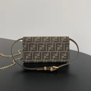 Fendi Women Wallet On Chain Baguette Brown FF Fabric Wallet 8M0498A