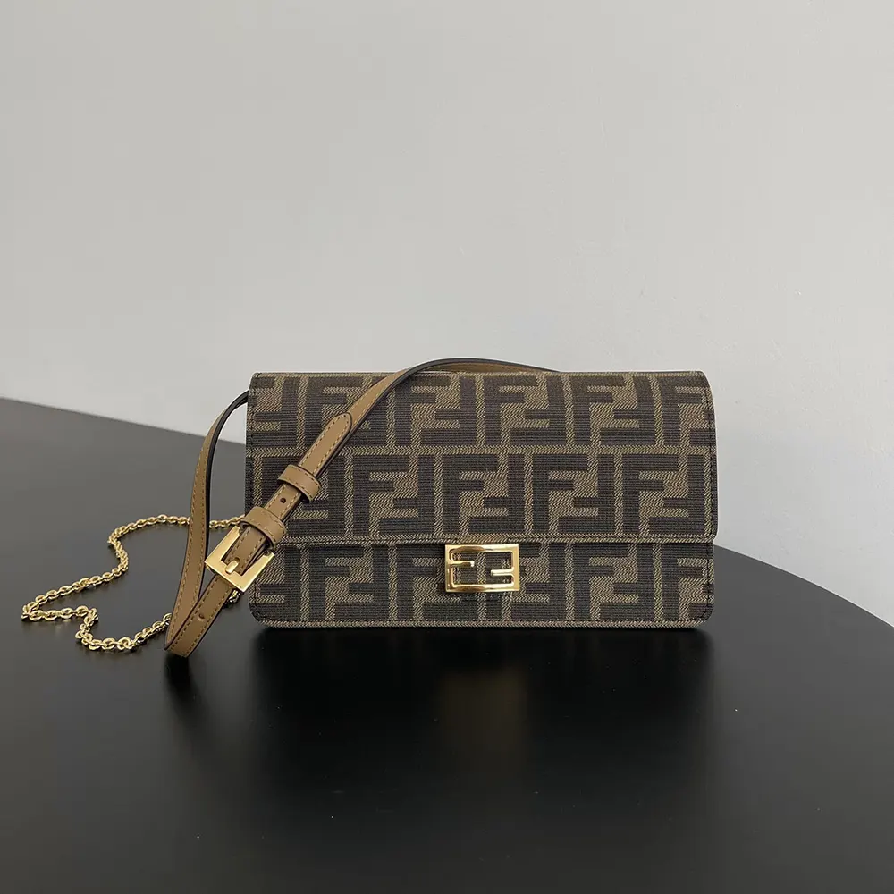 Fendi Women Wallet On Chain Baguette Brown FF Fabric Wallet 8M0498A