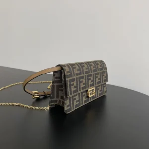 Fendi Women Wallet On Chain Baguette Brown FF Fabric Wallet 8M0498A