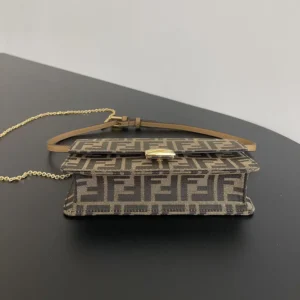 Fendi Women Wallet On Chain Baguette Brown FF Fabric Wallet 8M0498A