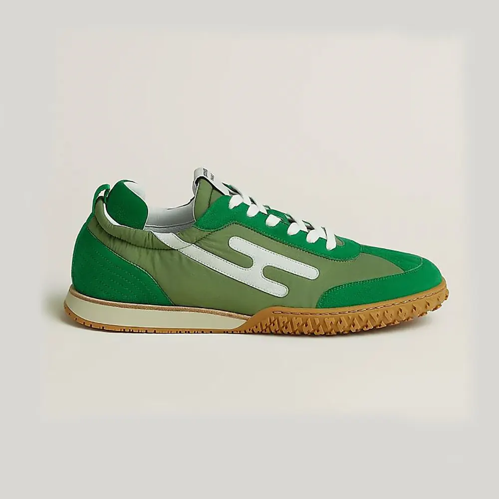 Hermes Unisex Jet Sneaker in Technical Canvas and Suede Goatskin-Green 1 Hermes Unisex Jet Sneaker in Technical Canvas and Suede Goatskin-Green