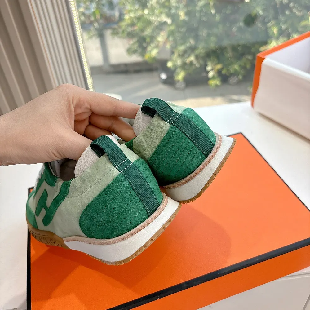Hermes Unisex Jet Sneaker in Technical Canvas and Suede Goatskin-Green 9 Hermes Unisex Jet Sneaker in Technical Canvas and Suede Goatskin-Green