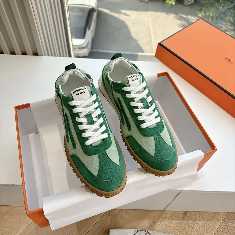 Hermes Unisex Jet Sneaker in Technical Canvas and Suede Goatskin-Green 4 Hermes Unisex Jet Sneaker in Technical Canvas and Suede Goatskin-Green