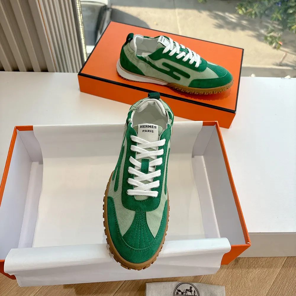 Hermes Unisex Jet Sneaker in Technical Canvas and Suede Goatskin-Green 3 Hermes Unisex Jet Sneaker in Technical Canvas and Suede Goatskin-Green